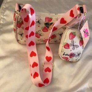 Betsey Johnson White Faux Leather Strawberry, Butterfly & Heart Crossbody NWT